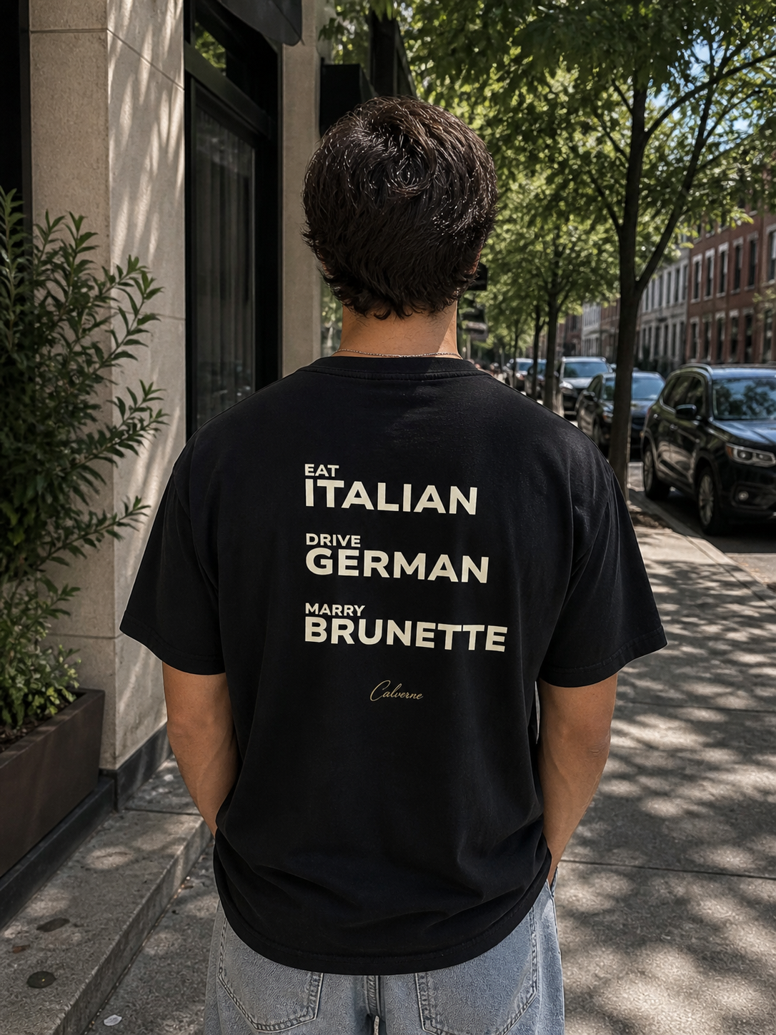 Eat Italian, Drive German, Marry Brunette Classic Black Tee